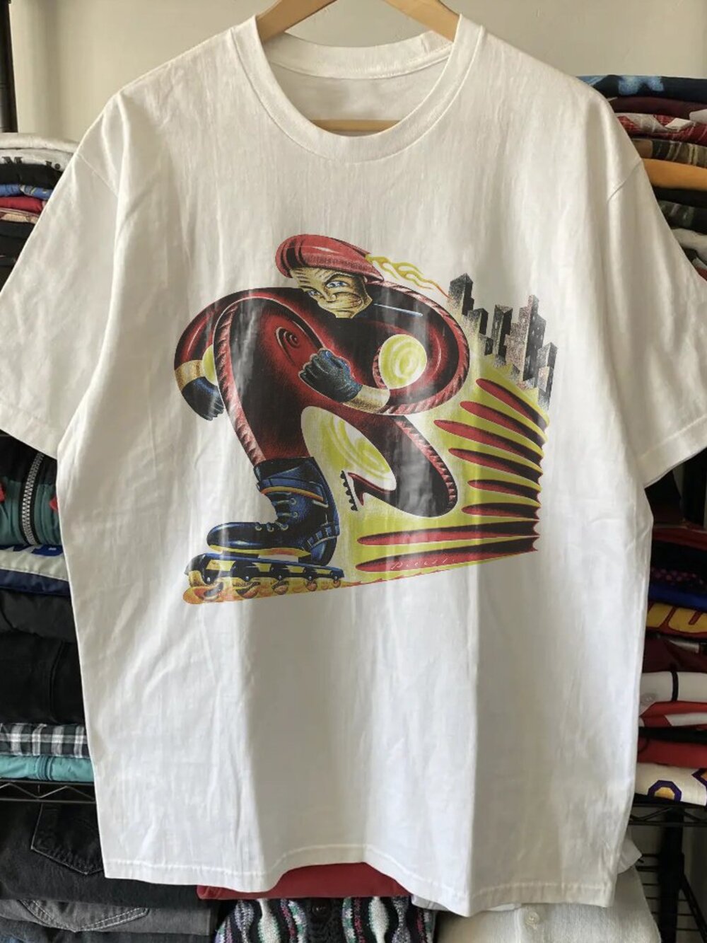 Vintage Picasso Abstract Roller Skater Washed White Tee